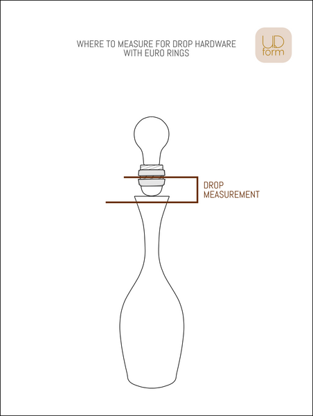 Diagram showing where to measure for drop hardware with euro rings on a lamp with no lamp shade