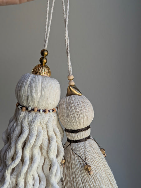 Handmade Large Cotton Door Tassel with Wavy Fringe and Brass Beads #180
