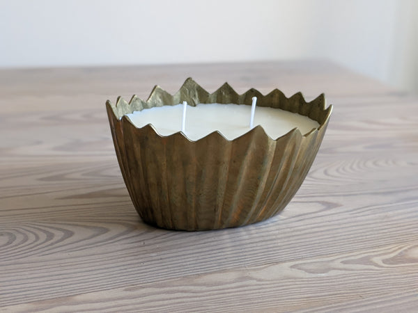 Vintage Brass Leaf Candle