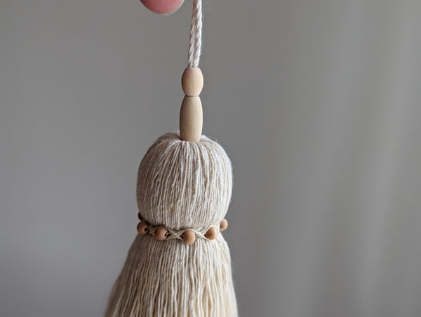 Natural Cotton Tassel with Skinny Wooden Beads