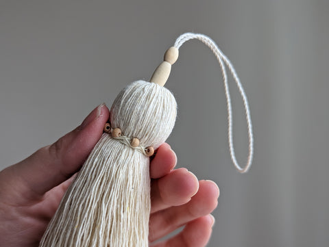 Natural Cotton Tassel with Skinny Wooden Beads