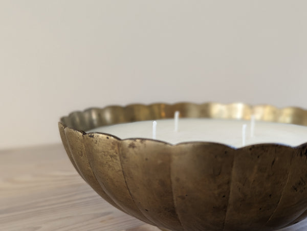 Vintage Brass Scalloped Candle - Large