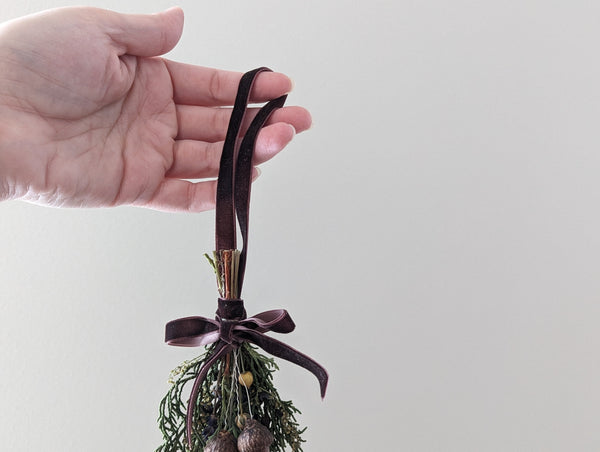 Fresh Holiday Sprig with Fawn Velvet Ribbon