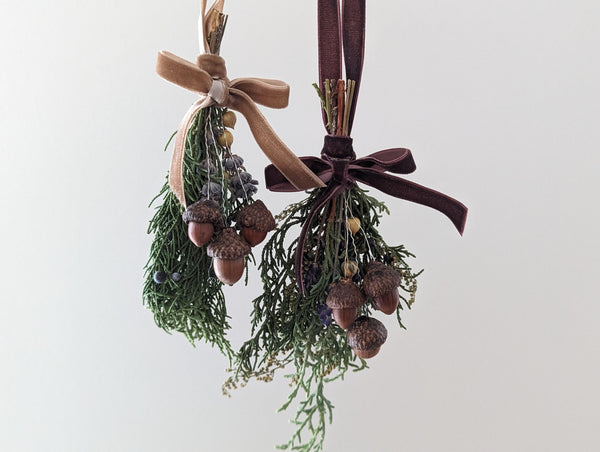 Fresh Holiday Sprig with Fawn Velvet Ribbon