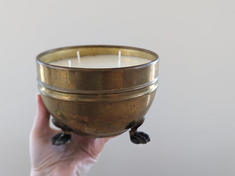 Vintage Brass Lion Foot Candle