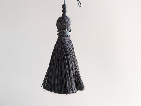 Black Cotton Tassel with Lava Beads