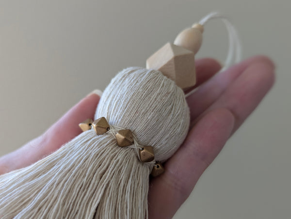 Natural Cotton Tassel with Golden Beads #131