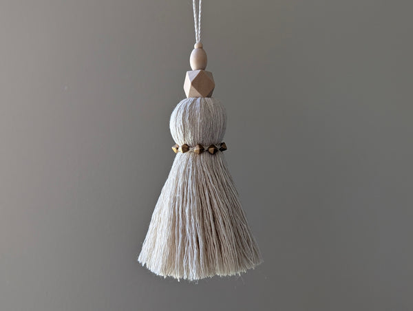 Natural Cotton Tassel with Golden Beads #131