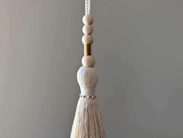 Natural Cotton Extra Large Door Tassel - Brass and Wood