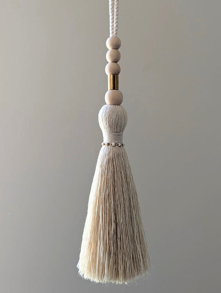 Natural Cotton Extra Large Door Tassel - Brass and Wood