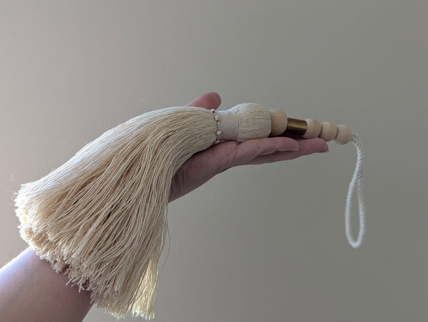 Natural Cotton Extra Large Door Tassel - Brass and Wood