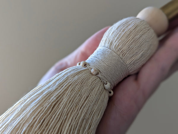 Natural Cotton Extra Large Door Tassel - Brass and Wood