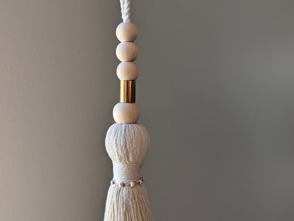 Natural Cotton Extra Large Door Tassel - Brass and Wood