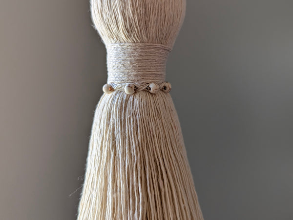 Natural Cotton Extra Large Door Tassel - Brass and Wood