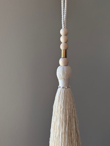 Natural Cotton Extra Large Door Tassel - Brass and Wood