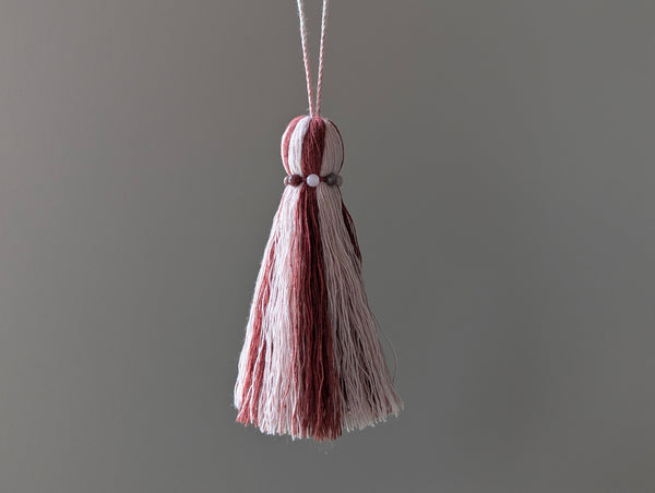 Natural Cotton Striped Tassels with Jasper Beads