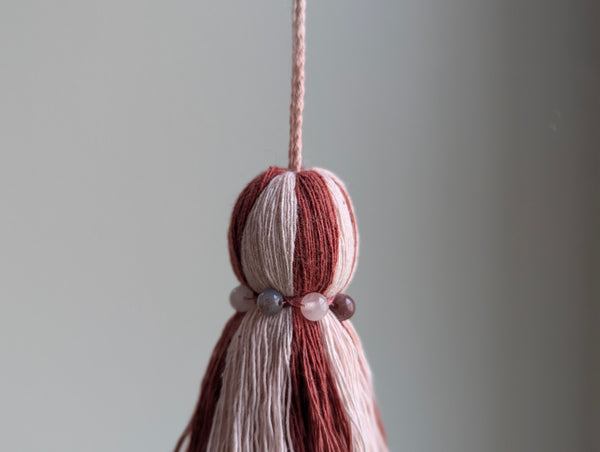 Natural Cotton Striped Tassels with Jasper Beads