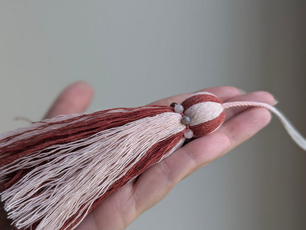 Natural Cotton Striped Tassels with Jasper Beads