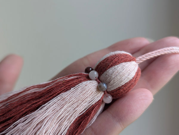 Natural Cotton Striped Tassels with Jasper Beads