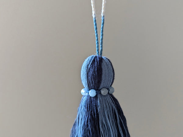 Natural Cotton Striped Tassels with Jasper Beads