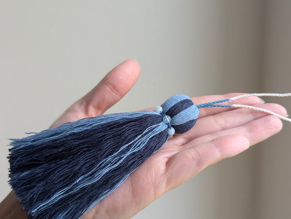 Natural Cotton Striped Tassels with Jasper Beads