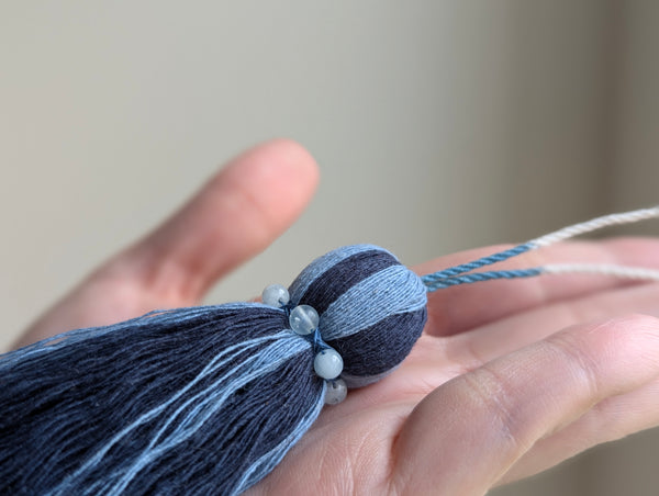 Natural Cotton Striped Tassels with Jasper Beads