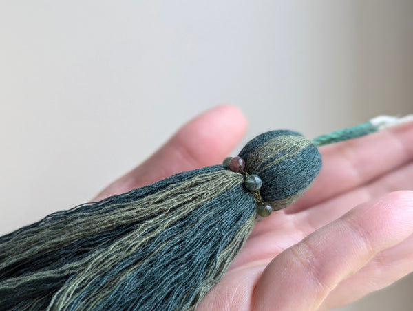 Natural Cotton Striped Tassels with Jasper Beads