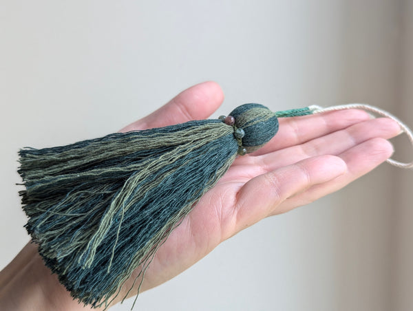 Natural Cotton Striped Tassels with Jasper Beads