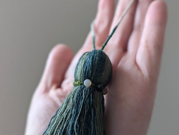 Natural Cotton Striped Tassels with Jasper Beads