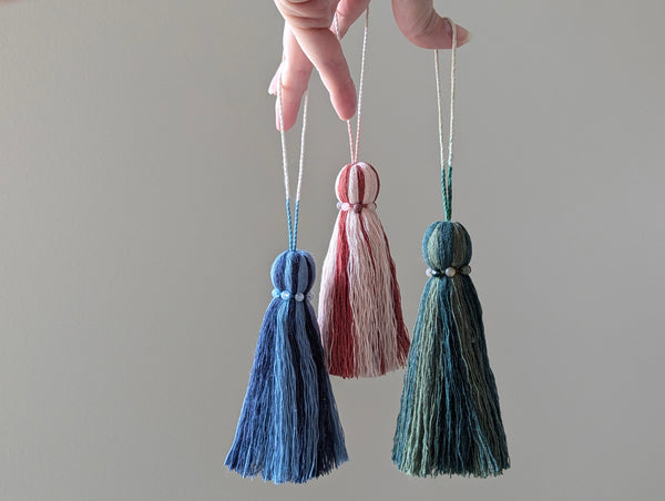 Natural Cotton Striped Tassels with Jasper Beads