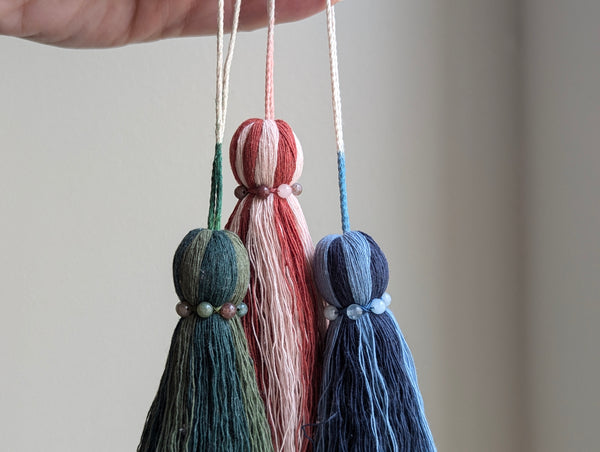 Natural Cotton Striped Tassels with Jasper Beads