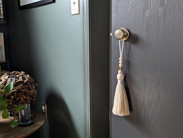 Natural Cotton Extra Large Door Tassel - Brass and Wood