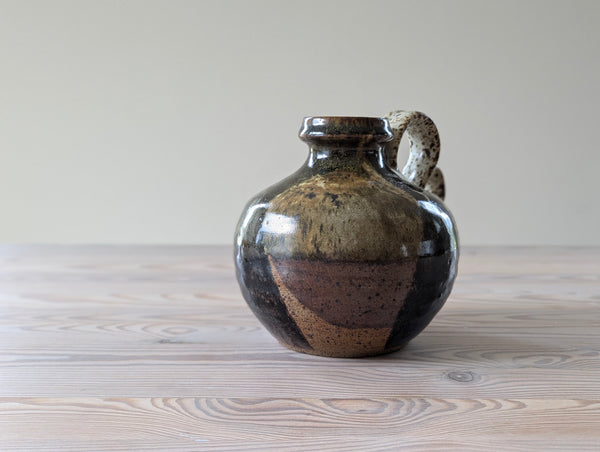 Vintage Heavy Ceramic Jug in Brown, Green, Red, and Speckled Glaze