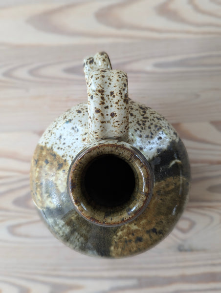 Vintage Heavy Ceramic Jug in Brown, Green, Red, and Speckled Glaze