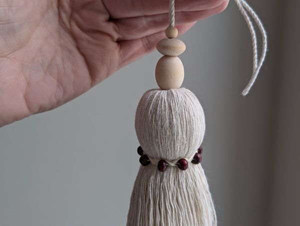 Natural Cotton Christmas Tassel With Wooden Beads #133