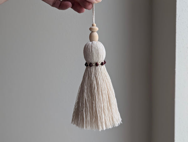 Natural Cotton Christmas Tassel With Wooden Beads #133