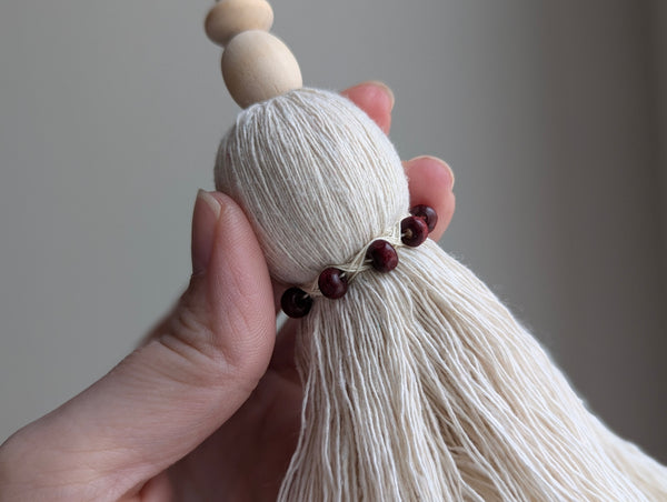 Natural Cotton Christmas Tassel With Wooden Beads #133