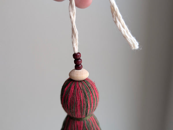 Natural Cotton Christmas Tassel With Wooden Beads #134