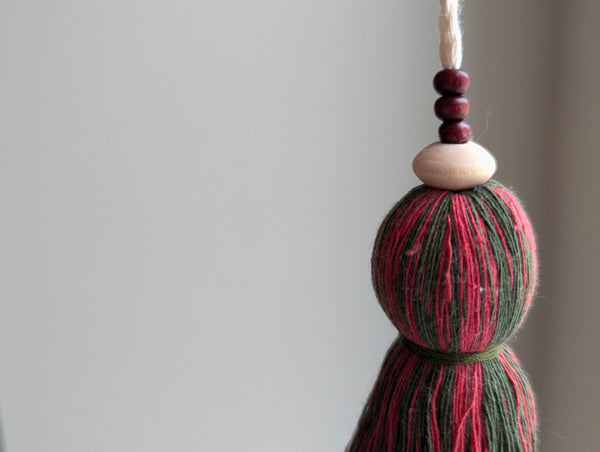 Natural Cotton Christmas Tassel With Wooden Beads #134