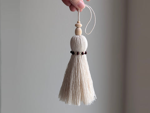 Natural Cotton Christmas Tassel With Wooden Beads #133