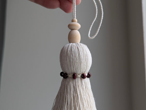 Natural Cotton Christmas Tassel With Wooden Beads #133