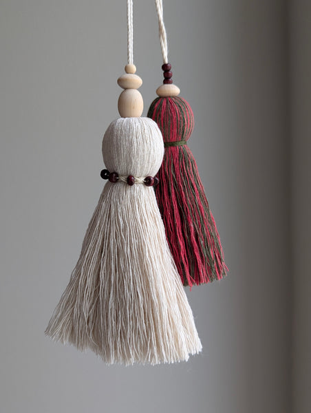 Natural Cotton Christmas Tassel With Wooden Beads #134