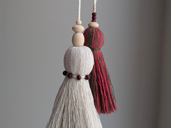 Natural Cotton Christmas Tassel With Wooden Beads #134