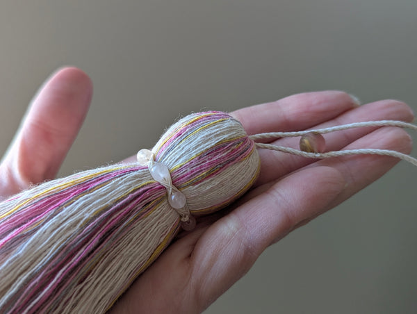 ND Cotton Tassel with Jasper Beads in Pink and Yellow