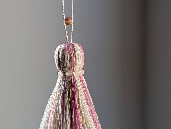 ND Cotton Tassel with Jasper Beads in Pink and Yellow