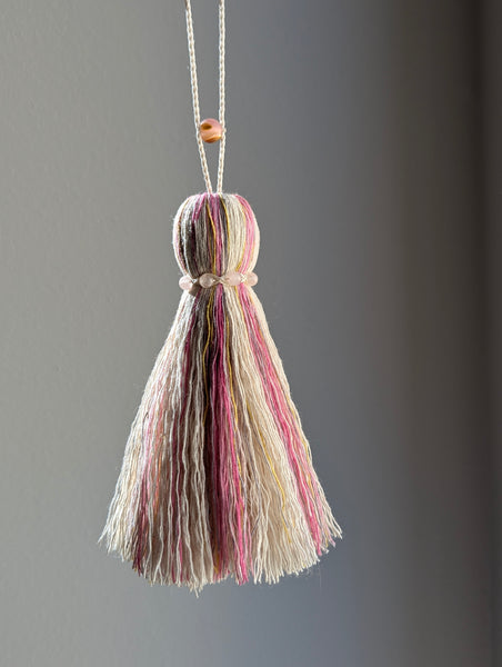 ND Cotton Tassel with Jasper Beads in Pink and Yellow