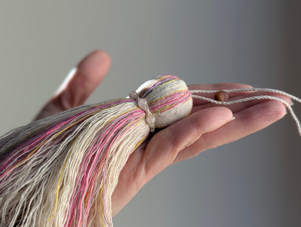 ND Cotton Tassel with Jasper Beads in Pink and Yellow