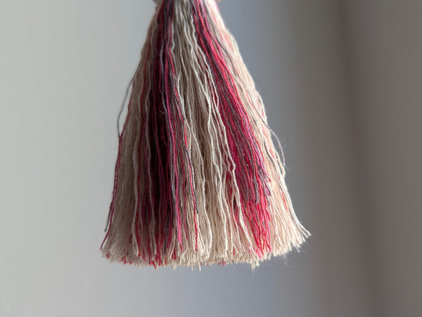 ND Cotton Tassel with Jasper Beads in Bright Pink and Grey