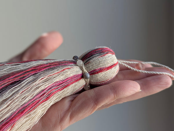 ND Cotton Tassel with Jasper Beads in Bright Pink and Grey