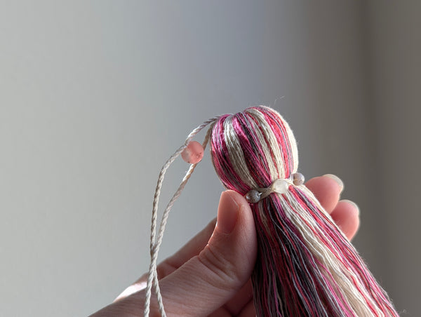 ND Cotton Tassel with Jasper Beads in Bright Pink and Grey